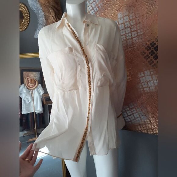 Nwt Zara Limited Edition Beaded Sheer Blouse - Picture 7 of 15